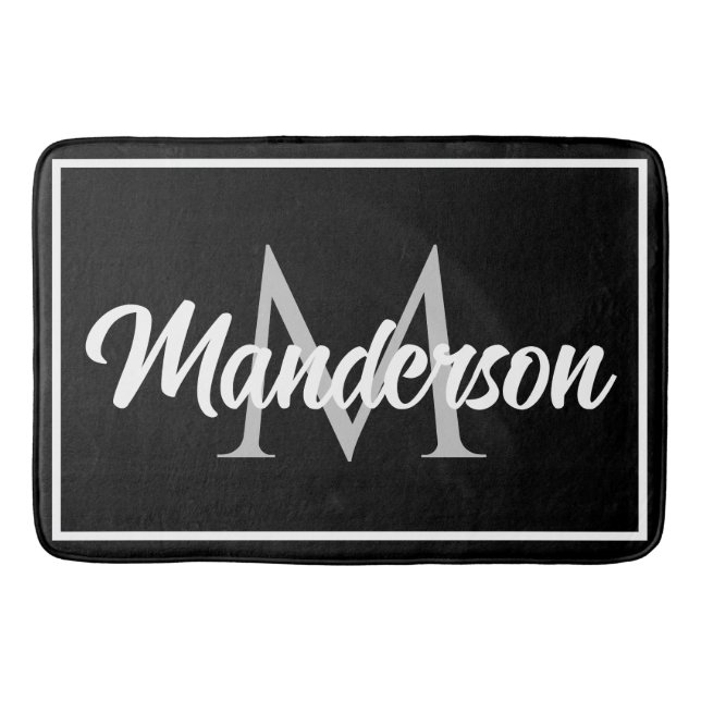 Chic Family Monogram Welcome Mat Black White Grey (Front)