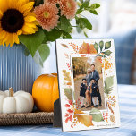 Chic Family Thanksgiving Fall Leaf Border Photo Plaque<br><div class="desc">This beautiful fall foliage Thanksgiving family photo plaque features your favourite vertical photograph surrounded by gorgeous watercolor autumn leaves. Personalise these chic picture gifts with your fall blessings or holiday message in orange under the autumnal design.</div>