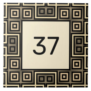 Chic Fancy Deco Ivory & Grey House Number Plaque Tile