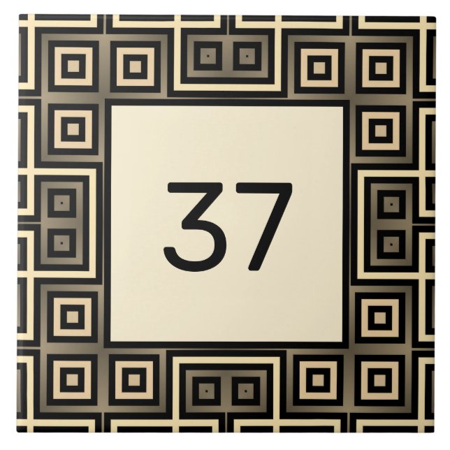   Chic Fancy Deco Ivory & Grey House Number Plaque Tile (Front)