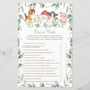 Chic Farm Animals Baby Shower Over or Under Game