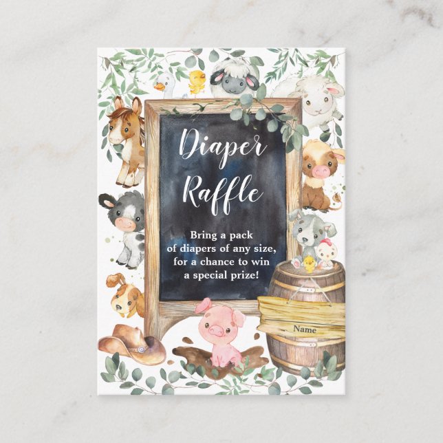 Chic Farm Animals Barnyard Greenery Diaper Raffle  Enclosure Card (Front)