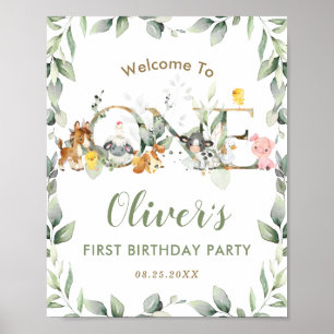 Chic Farm Animals Greenery Birthday Welcome Sign