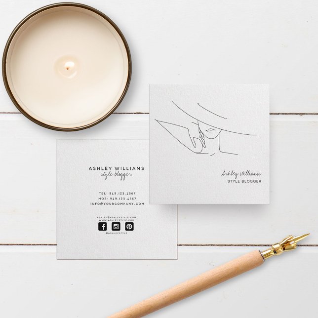 Chic Fashion Blogger, Stylish Fashion Model Square Square Business Card (Creator Uploaded)