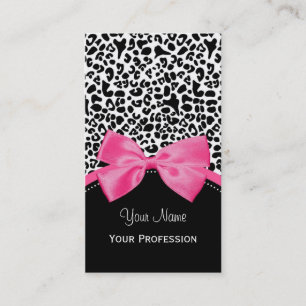 Chic Fashion Leopard Print With Hot Pink Ribbon Business Card