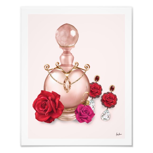 Chic Fashion Rose Gold Perfume Bottle Earrings Photo Print (Front)