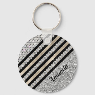 Chic faux Crystal and Silver glitter Personalised Key Ring