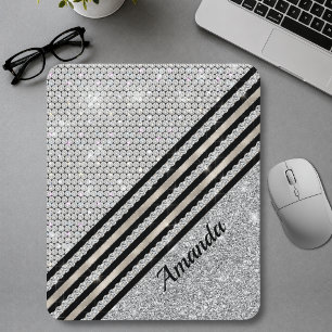 Chic faux Crystal and Silver glitter Personalised Mouse Mat
