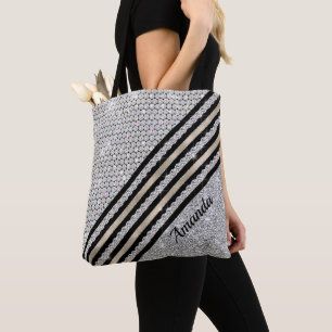 Chic faux Crystal and Silver glitter Personalised Tote Bag
