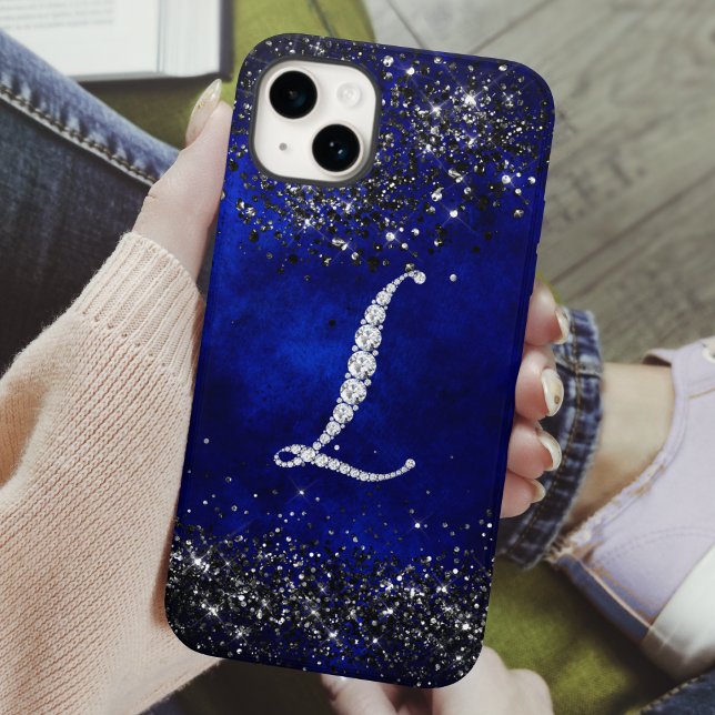 Chic faux Crystal rhinestone letter L royal blue Case-Mate iPhone Case (Creator Uploaded)