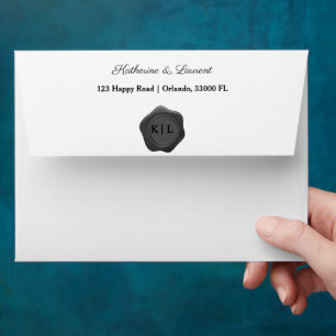 Chic Faux Dark Silver Wax Seal & Custom Initials Envelope