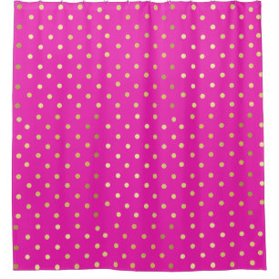 Chic Faux Foil Leaf Gold Dots Hot Pink Shower Curtain