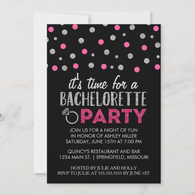 Chic Faux Glitter Bachelorette Party Invitations (Front)