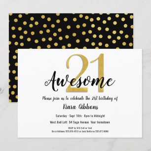 Chic Faux Gold 21st Birthday Party Invitation