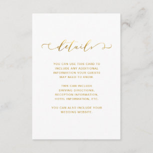 Chic Faux Gold and White Wedding Details Enclosure Card