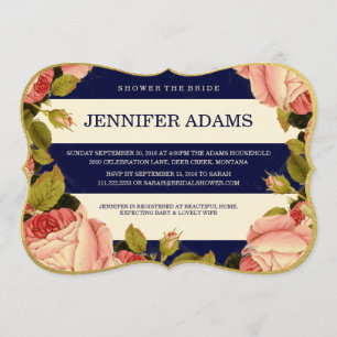 CHIC FAUX GOLD   BOTANICAL BRIDAL SHOWER INVITE