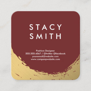 Chic Faux Gold Brushed Deep Red Square Business Card