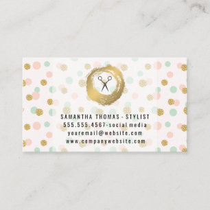 Chic Faux Gold Brushed   Glitter Polka Pattern Business Card