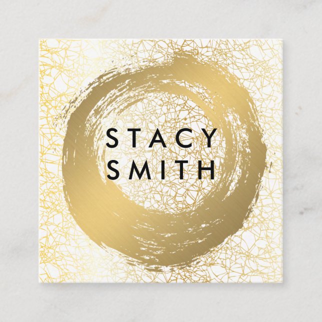 Chic Faux Gold Brushed | Gold Texture Square Business Card (Front)