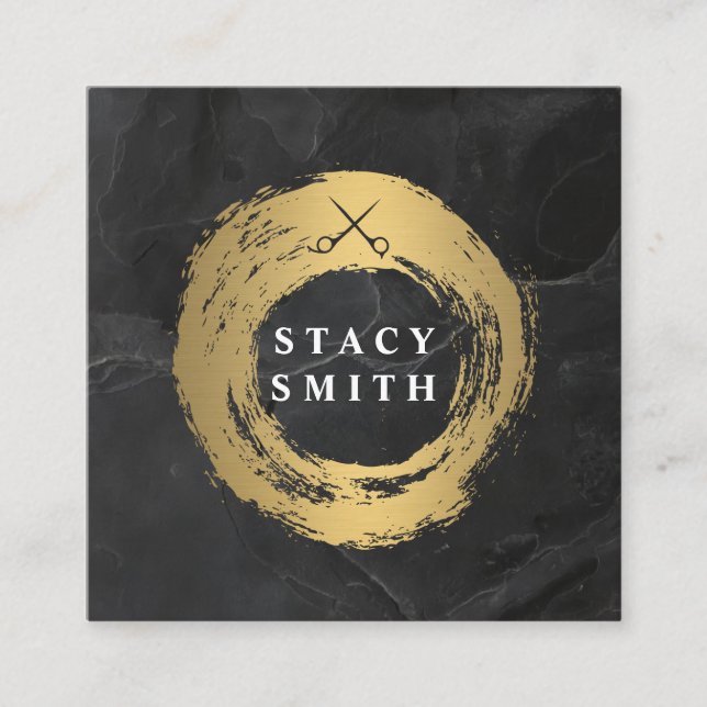 Chic Faux Gold Brushed | Marble Lux Square Business Card (Front)