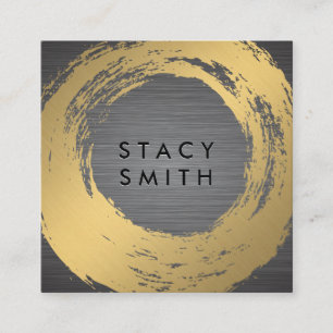 Chic Faux Gold Brushed   Metal Brushed Square Business Card