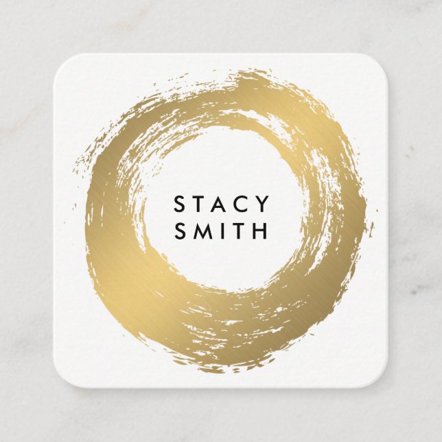 Chic Faux Gold Brushed Square Business Card (Front)