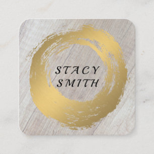 Chic Faux Gold Brushed   Wood Grain Square Business Card