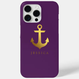 Chic Faux Gold Foil Anchor iPhone 15 Pro Max Case