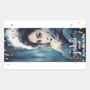 Chic Faux Gold Foil Confetti Photo Graduation Rectangular Sticker