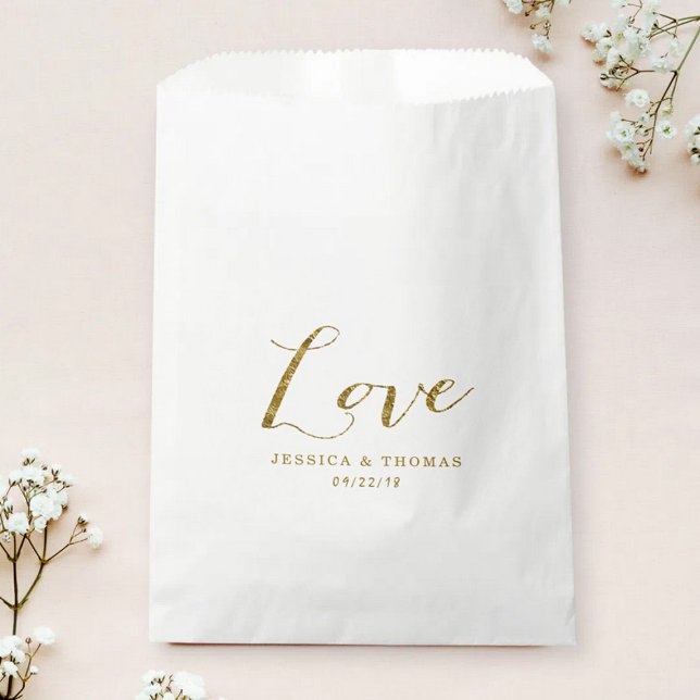 Chic Faux Gold Foil Custom Wedding Love Template Favour Bags (Creator Uploaded)