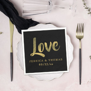 Chic Faux Gold Foil Custom Wedding Love Template Napkin