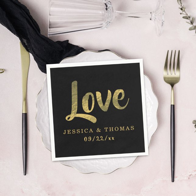 Chic Faux Gold Foil Custom Wedding Love Template Napkin (Creator Uploaded)