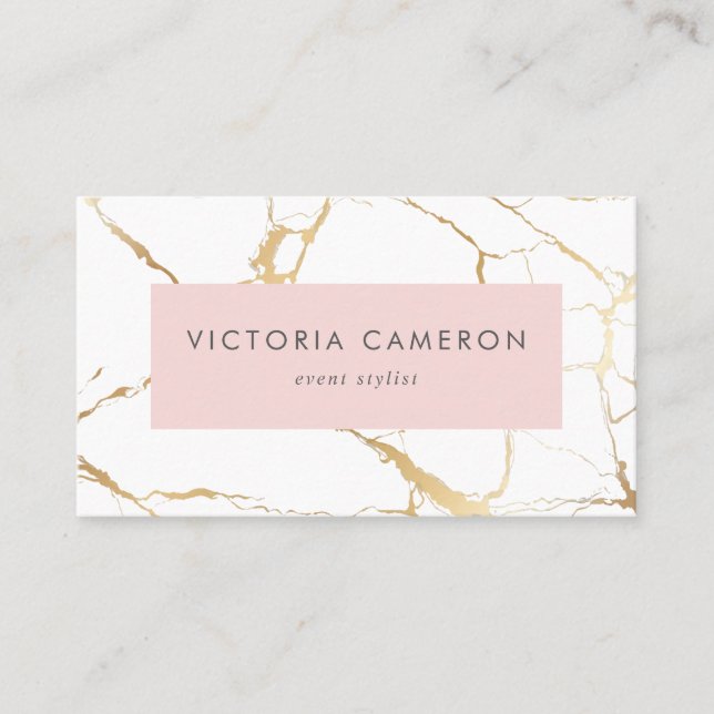 Chic Faux Gold Foil Marble Pink Feminine Business Business Card (Front)