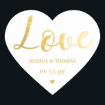 Chic Faux Gold Foil Typography Script Love Wedding Heart Sticker<br><div class="desc">Celebrate in style with these modern and very trendy wedding favour stickers. The design is easy to personalise with your special event wording and your guests will be thrilled when they see these fabulous stickers.</div>