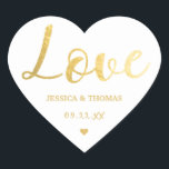 Chic Faux Gold Foil Typography Script Love Wedding Heart Sticker<br><div class="desc">Celebrate in style with these modern and very trendy wedding favour stickers. The design is easy to personalise with your special event wording and your guests will be thrilled when they see these fabulous stickers.</div>