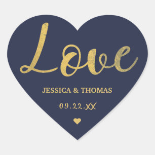 Chic Faux Gold Foil Typography Script Love Wedding Heart Sticker