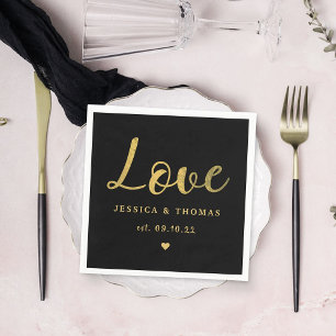 Chic Faux Gold Foil Typography Script Love Wedding Napkin