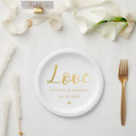 Chic Faux Gold Foil Typography Script Love Wedding Paper Plate<br><div class="desc">Celebrate in style with these modern and very trendy wedding paper plates. This design is easy to personalise with your special event wording and your guests will be thrilled when they see these fabulous plates.</div>