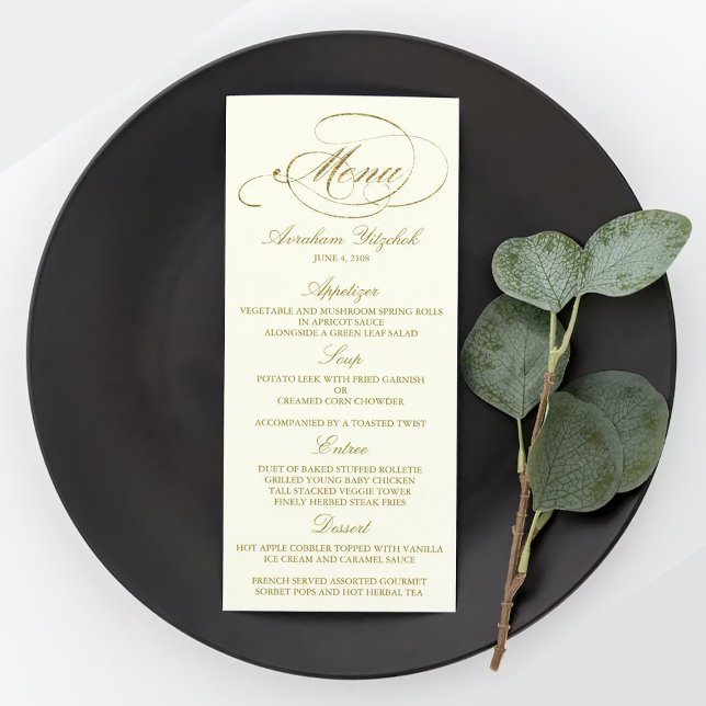 Chic Faux Gold Foil Wedding Menu Template - Ivory (Creator Uploaded)