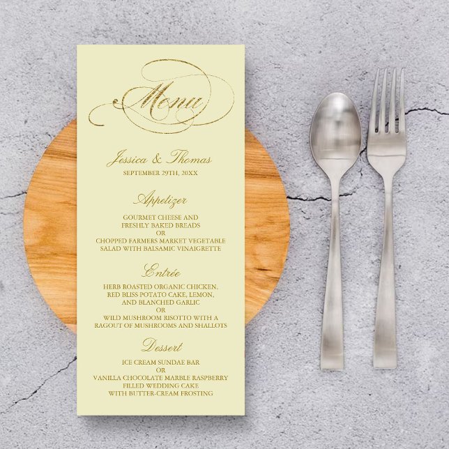 Chic Faux Gold Foil Wedding Menu Template - Ivory (Creator Uploaded)
