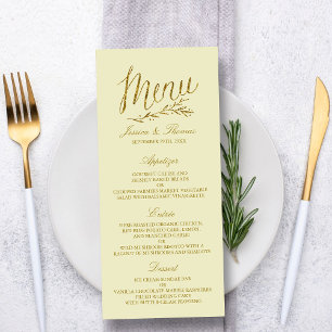 Chic Faux Gold Foil Wedding Menu Template - Ivory