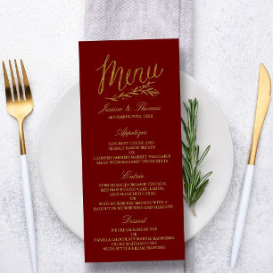 Chic Faux Gold Foil Wedding Menu Template - Red