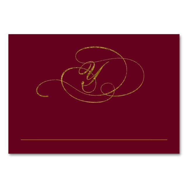 Chic Faux Gold Foil Wedding Place Card - Y (Front)