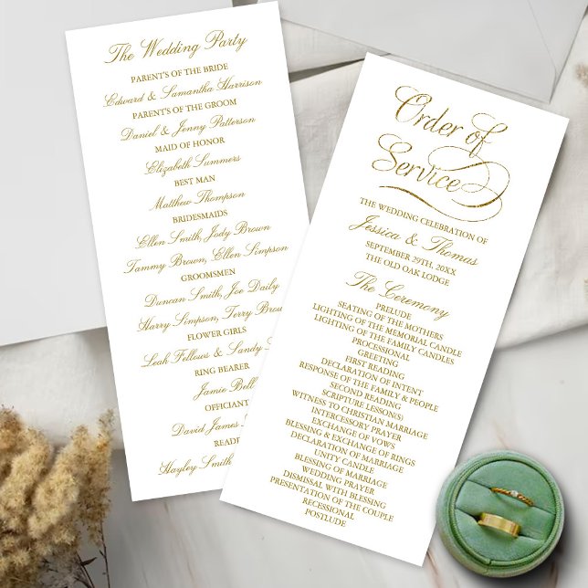 Chic Faux Gold Foil Wedding Program Template Rack Card (Creator Uploaded)
