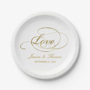 Chic Faux Gold Foil Wedding Reception Template Paper Plate