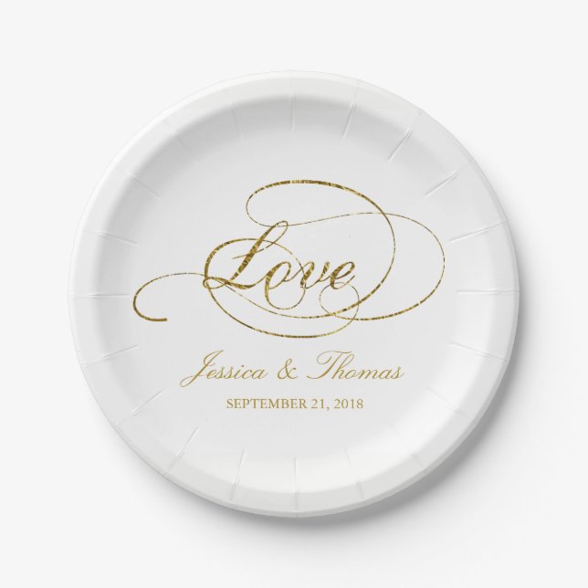 Chic Faux Gold Foil Wedding Reception Template Paper Plate (Front)