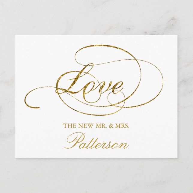 Chic Faux Gold Foil Wedding Thank You Template Postcard (Front)