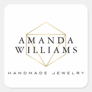 Chic Faux Gold Gemstone Jewellery Designer White Square Sticker