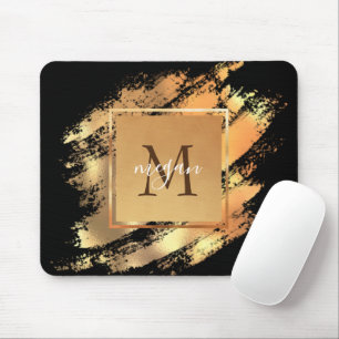 Chic Faux Gold Glam Brushstroke Monogrammed Mouse Mat