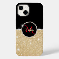 Chic faux Gold Glitter Black & Pearl Monogram 